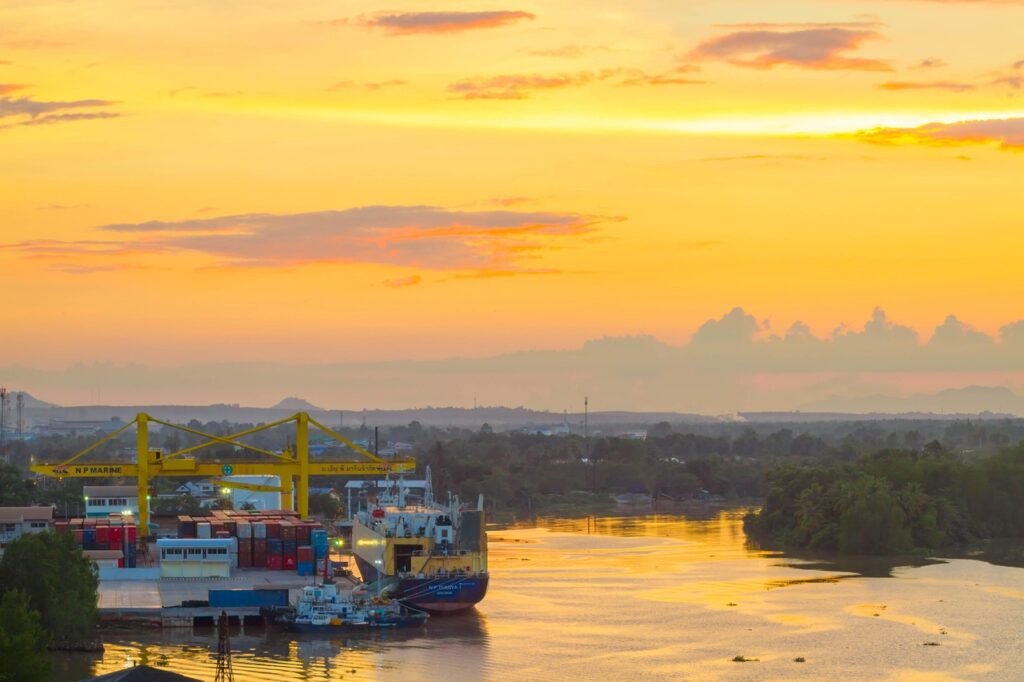nam surat thani, river, port, view, nature, sky, bright